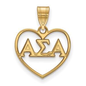 14K Plated Silver Alpha Sigma Alpha Heart Greek Letters Pendant